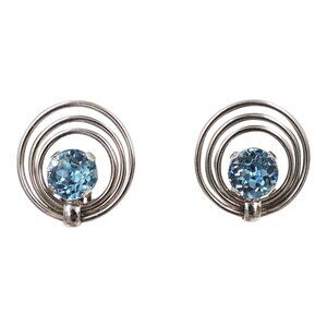 Vintage 1950s Signed Napier Rhodium Plated Faux-Aquamarine Clip Earrings